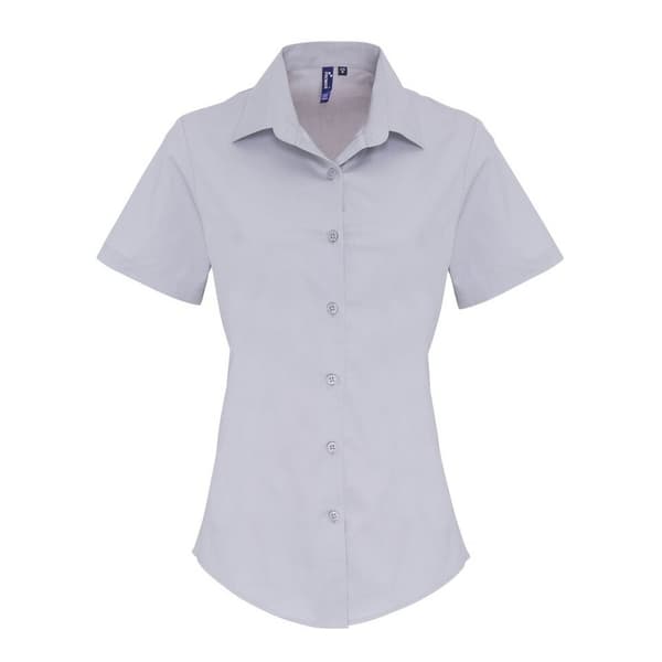 Premier Kvinder/damer Stretch Fit Poplin bluse med korte ærmer Silver M