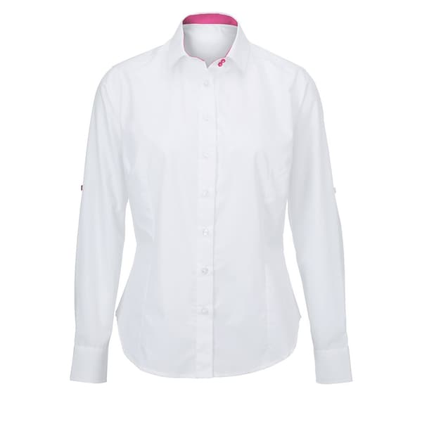 Alexandra Langærmet langærmet skjorte med rulleærmer til kvinder/damer til hospitality-arbejde White/ Pink XS