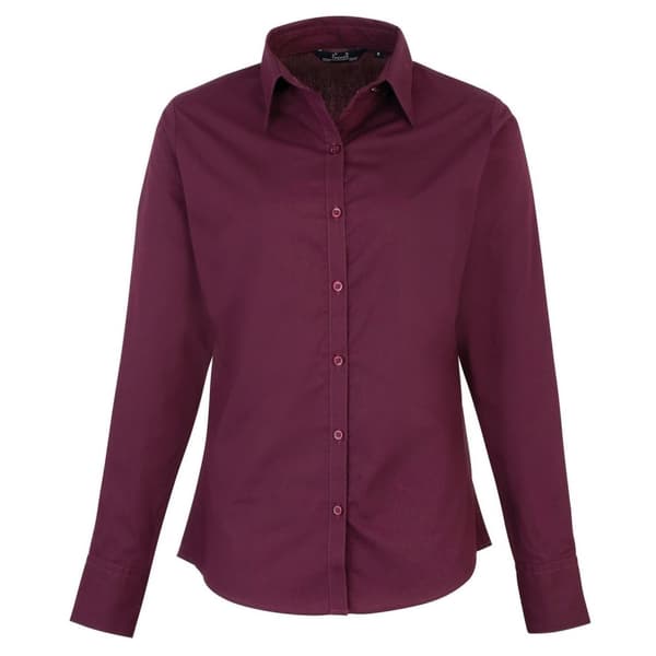Premier Womens/Ladies Poplin Long-Sleeved Blouse Aubergine 8