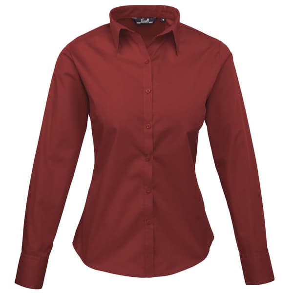 Premier Womens/Ladies Poplin Long-Sleeved Blouse