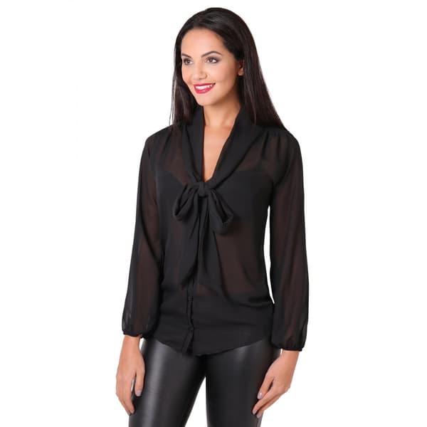 Krisp Womens/Ladies Long Pussy Bow Chiffon Blouse Black 12 UK