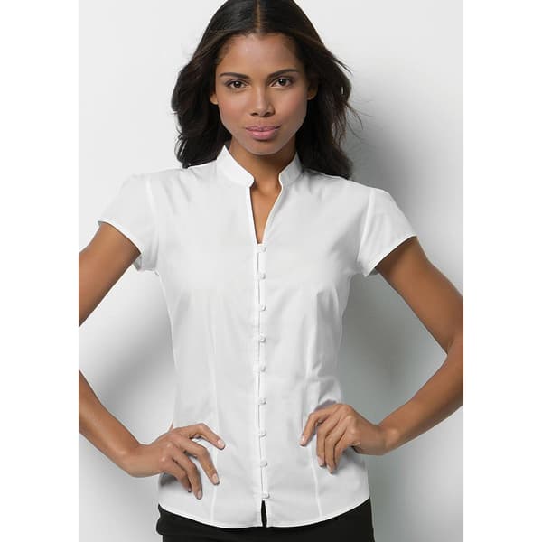 Kustom Kit Ladies Continental Blouse Mandarin Collar Cap Sleeve