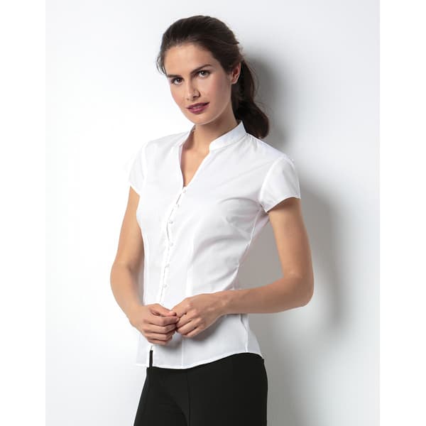 Kustom Kit Ladies Continental Blouse Mandarin Collar Cap Sleeve