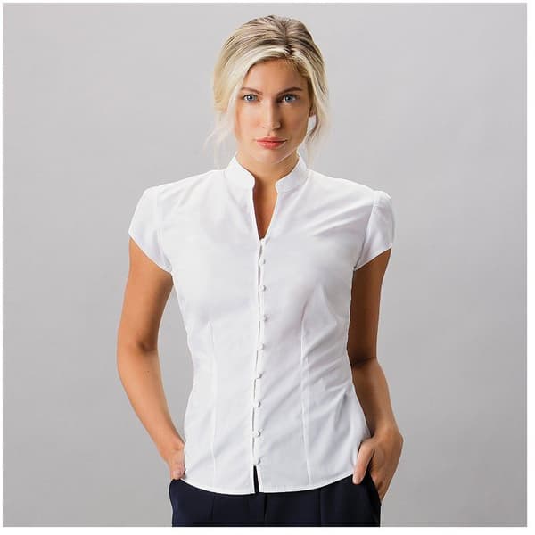 Kustom Kit Ladies Continental Blouse Mandarin Collar Cap Sleeve