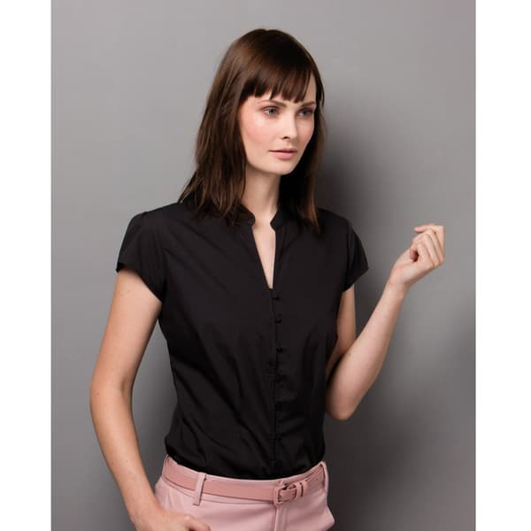 Kustom Kit Ladies Continental Blouse Mandarin Collar Cap Sleeve
