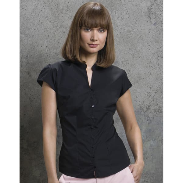 Kustom Kit Ladies Continental Blouse Mandarin Collar Cap Sleeve