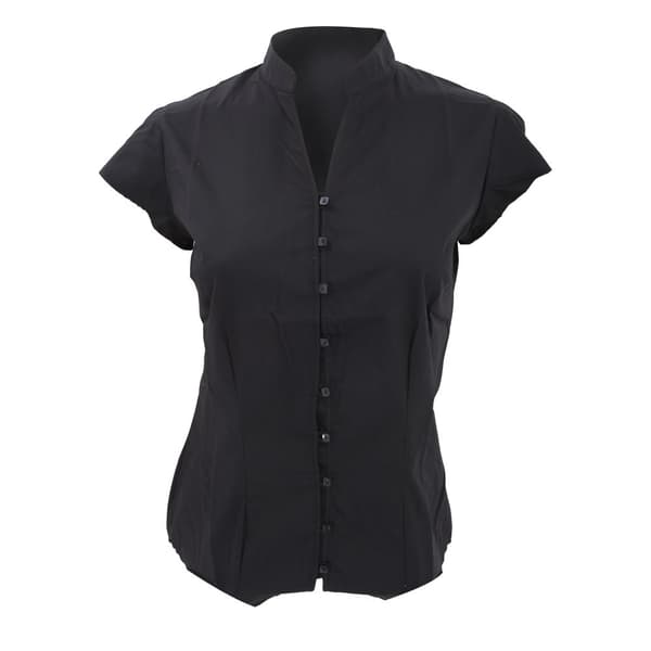 Kustom Kit Ladies Continental Blouse Mandarin Collar Cap Sleeve Black 10 UK