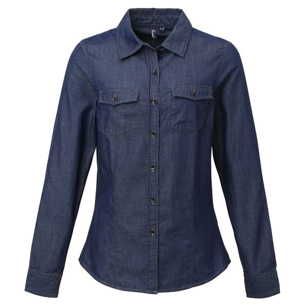 Premier Kvinnor/Damer Jeans Stitch långärmad jeansskjorta Indigo Denim 3XL
