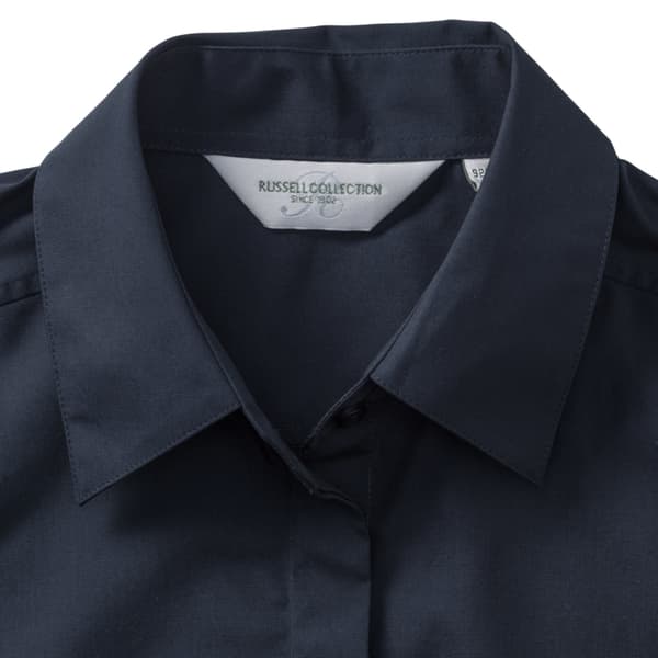 Russell Collection Ladies Cap Sleeve Polycotton Polycotton Easy Care Fitted Poplin Shirt