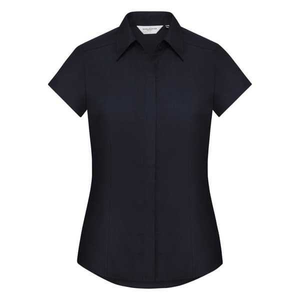 Russell Collection Ladies Cap Sleeve Polycotton Polycotton Easy Care Fitted Poplin Shirt