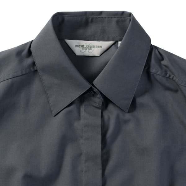 Russell Collection Ladies Cap Sleeve Polycotton Polycotton Easy Care Fitted Poplin Shirt
