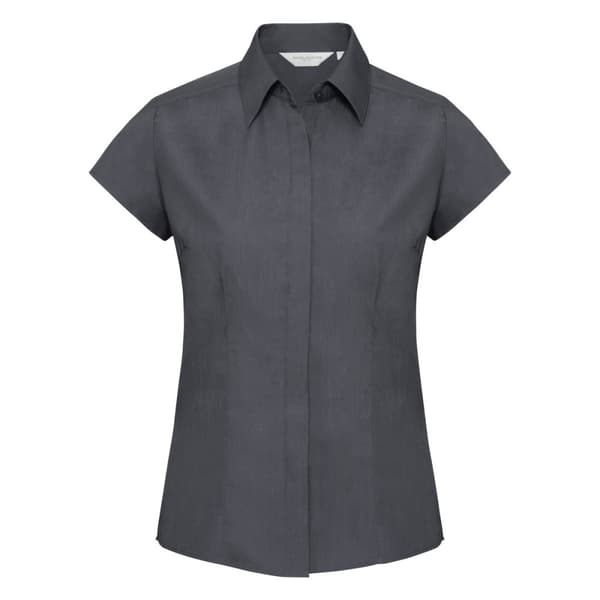 Russell Collection Ladies Cap Sleeve Polycotton Polycotton Easy Care Fitted Poplin Shirt