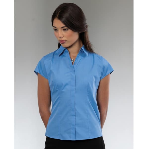 Russell Collection Ladies Cap Sleeve Polycotton Polycotton Easy Care Fitted Poplin Shirt