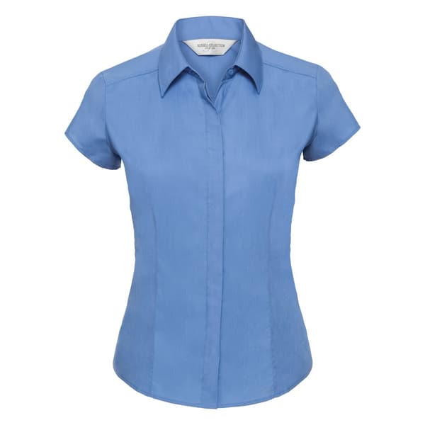 Russell Collection Ladies Cap Sleeve Polycotton Polycotton Easy Care Fitted Poplin Shirt