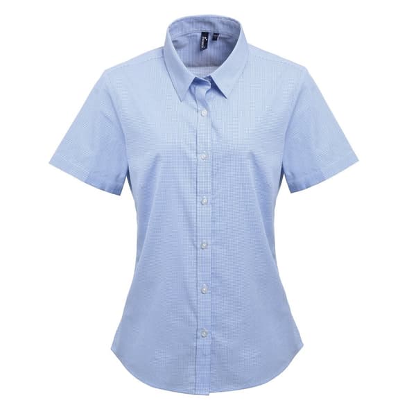 Premier Womens/Ladies Microcheck Short Sleeve Cotton Shirt