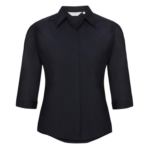Russell Collection Ladies 3/4 Sleeve Poly-Cotton Easy Care Fitted Poplin Shirt