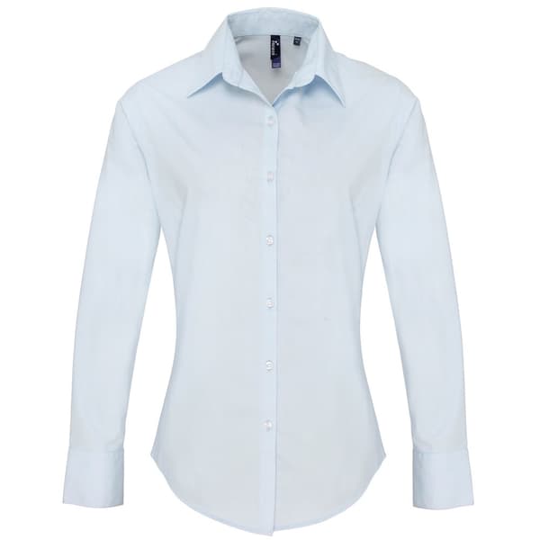 Premier Kvinnor/Damer Supreme Heavy Poplin långärmad arbetsskjorta med lång ärm Light Blue 8