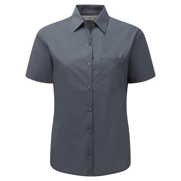 Russell Collection Ladies/Womens kortärmad poplinskjorta i polybomull med lätt skötsel