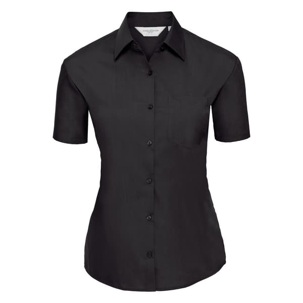 Russell Collection Ladies/Womens kortärmad poplinskjorta i polybomull med lätt skötsel