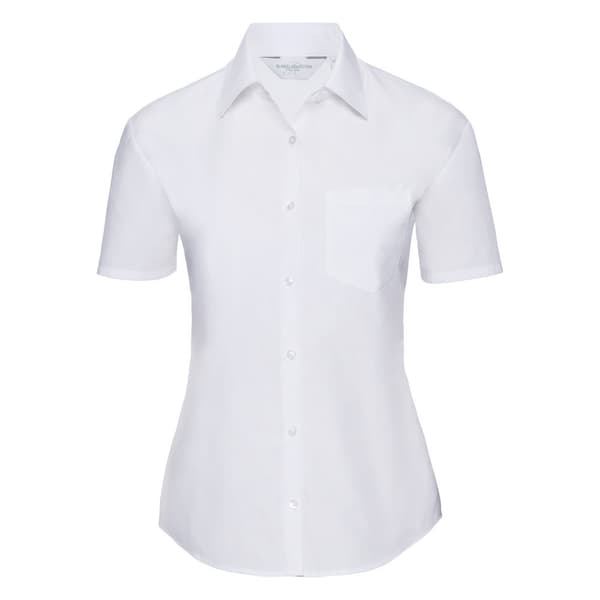 Russell Collection Ladies/Womens kortärmad poplinskjorta i polybomull med lätt skötsel