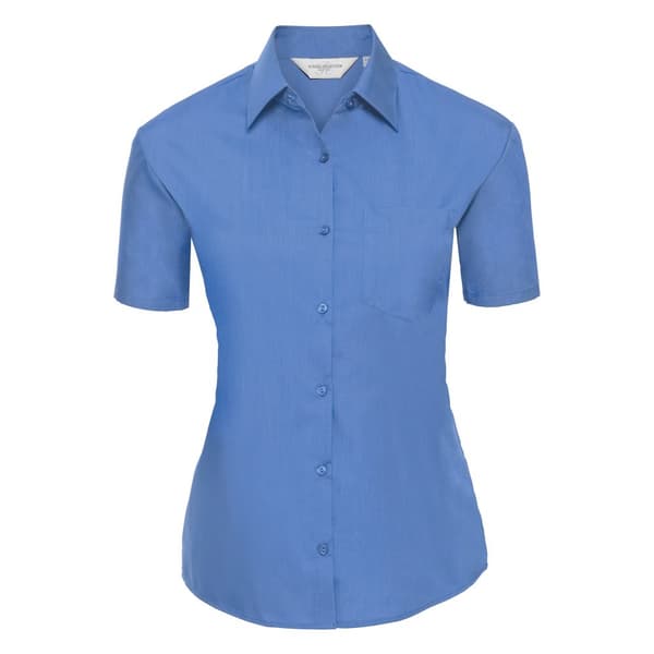 Russell Collection Ladies/Womens kortärmad poplinskjorta i polybomull med lätt skötsel