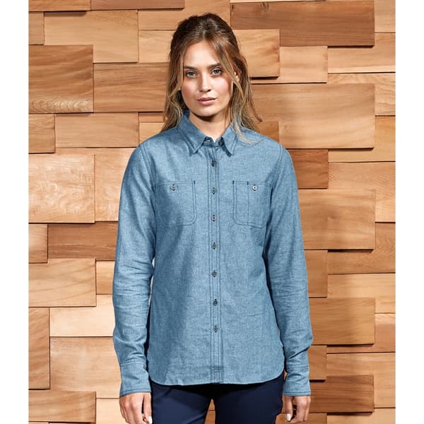 Premier Kvinnor/Damer Chambray Organic långärmad skjorta