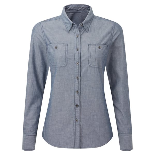 Premier Kvinnor/Damer Chambray Organic långärmad skjorta