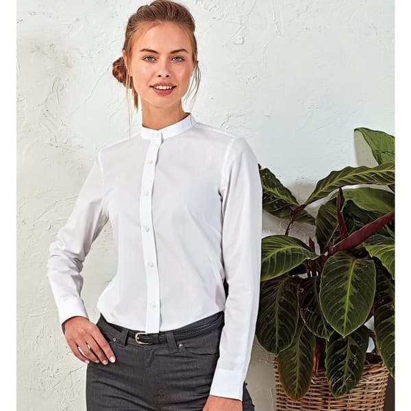 Premier Formell skjorta med Grandad Collar-krage för kvinnor och damer