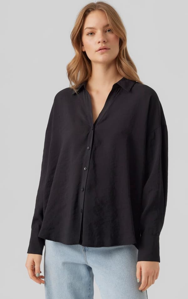 Vero Moda - vmQueeny LS Oversize Shirt Svart XS