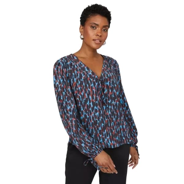 Principles Womens/Ladies Petite Printed V Neck Blouse Blue 10 UK