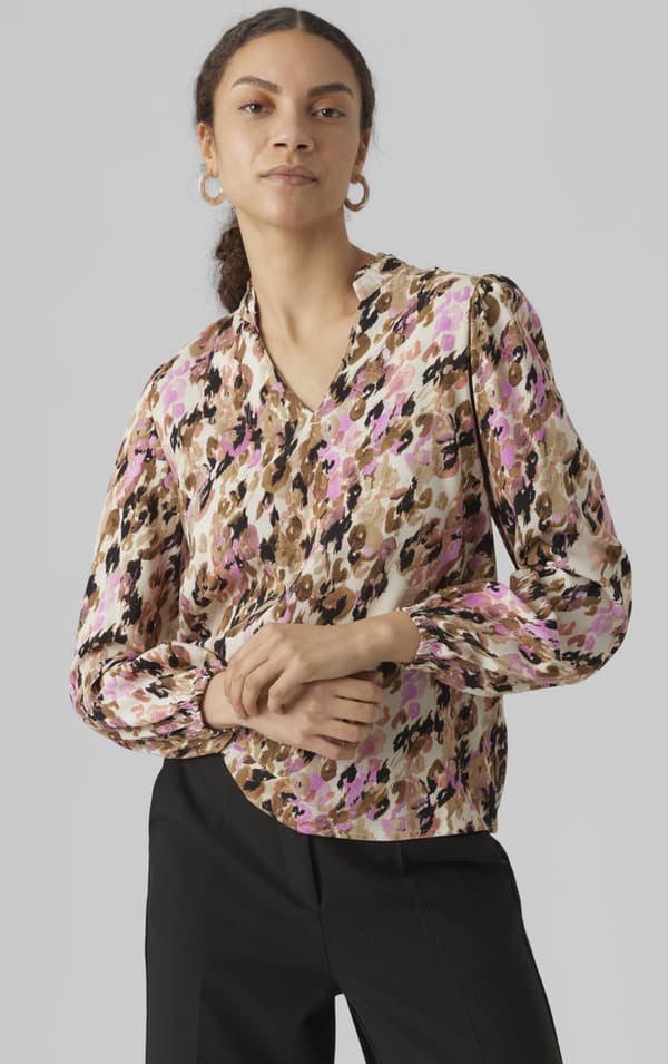 Vero Moda - vmEasy Volume LS Top Ina Print Beige XS