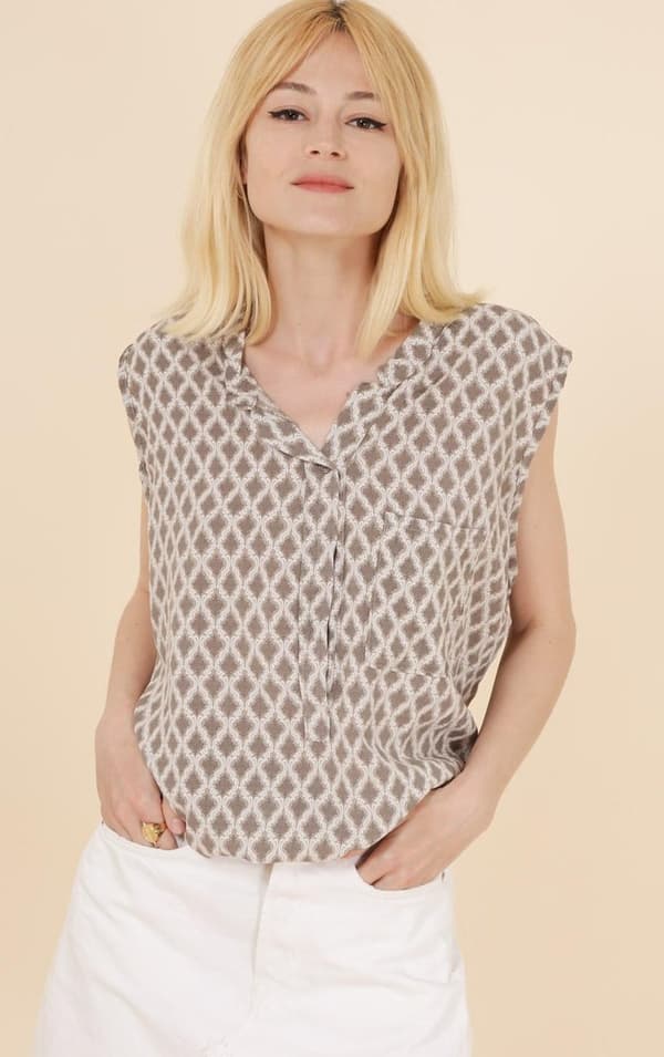 Chana - Linne T01 Grafiskt mönster Beige One Size