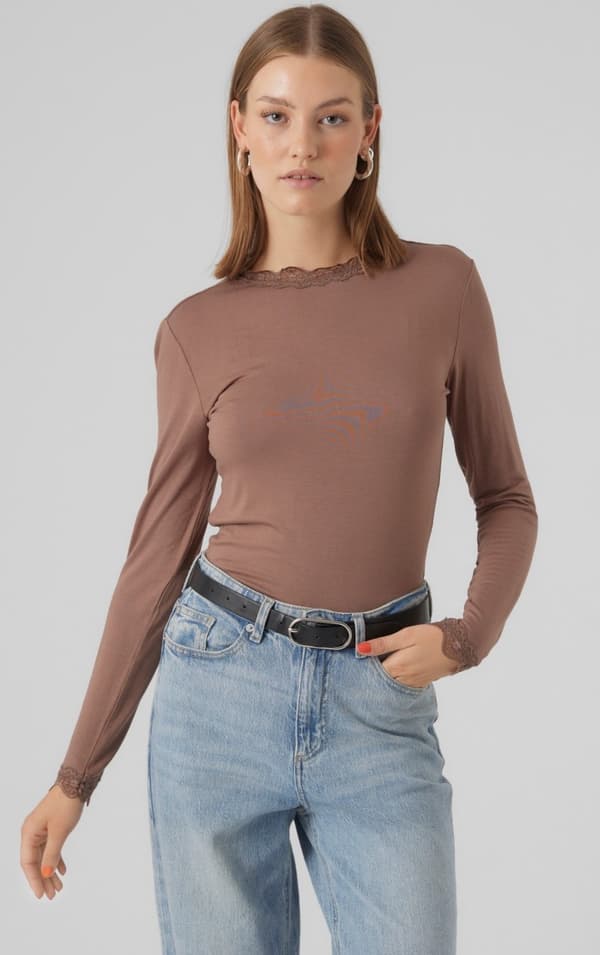 Vero Moda - vmRosa LS Highneck Top Brun XL