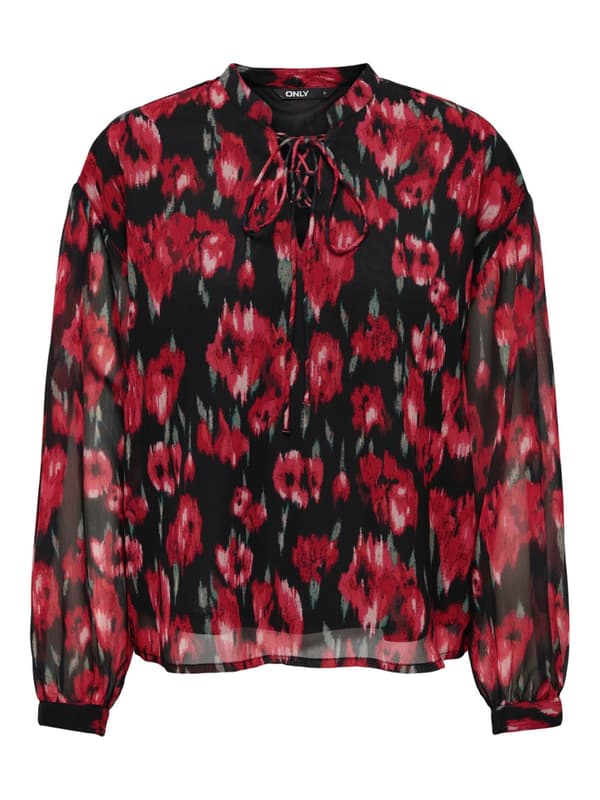 Only - onlMarise LS String Top Ikat Flowers Print Röd XS