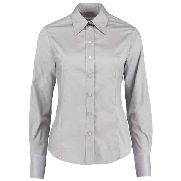 Kustom Kit Womens/Ladies Premium Oxford Tailored Long-Sleeved Shirt Silver 26 UK