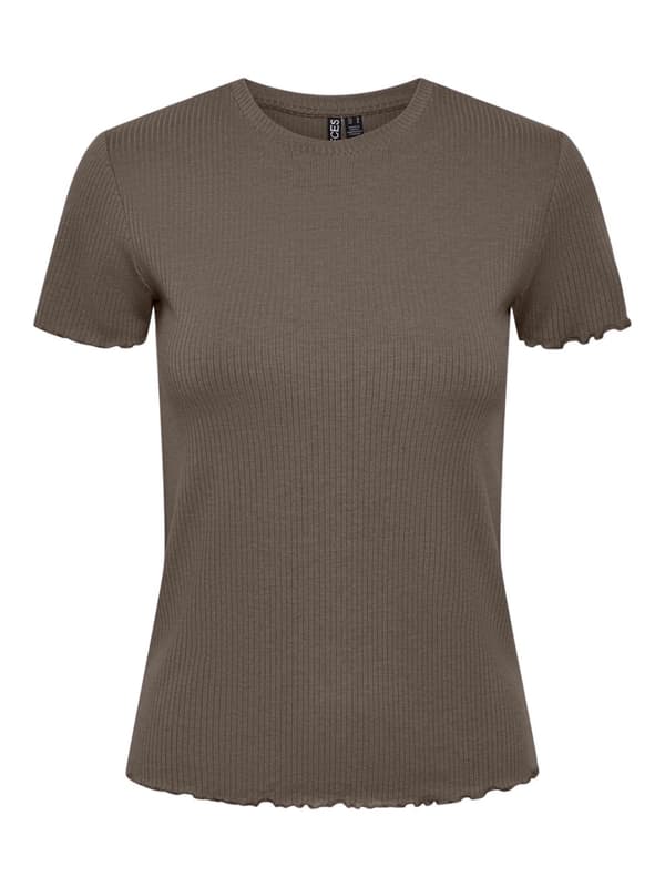 Pieces - pcNicca SS O-neck Top Mörkbeige XS