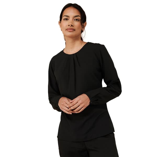Henbury Womens/Ladies Yarn Pleat Front Long-Sleeved Blouse