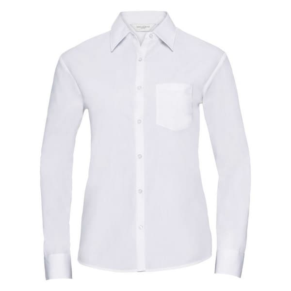 Russell Collection Långärmad formell skjorta i lättskött poplin för damer/damer