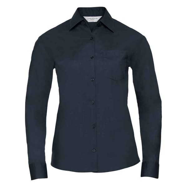 Russell Collection Långärmad formell skjorta i lättskött poplin för damer/damer