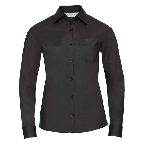 Russell Collection Långärmad formell skjorta i lättskött poplin för damer/damer