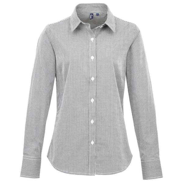 Premier Långärmad skjorta i gingham för damer/damer Black/White 16 UK
