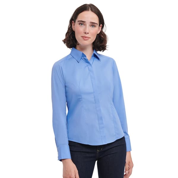 Russell Collection Womens/Ladies Poplin Easy-Care Fitted Long-Sleeved Shirt