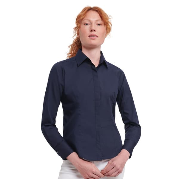 Russell Collection Womens/Ladies Poplin Easy-Care Fitted Long-Sleeved Shirt