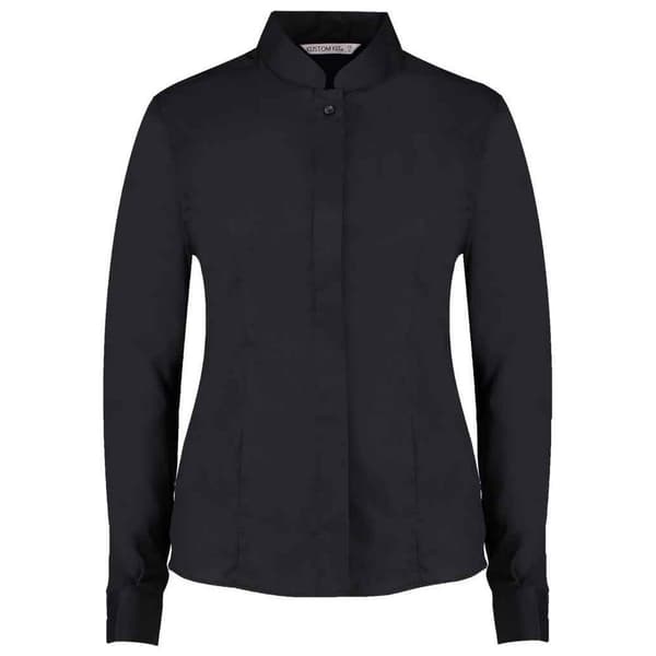 Kustom Kit Långärmad skjorta med mandarinkrage för damer/damer Black 16 UK
