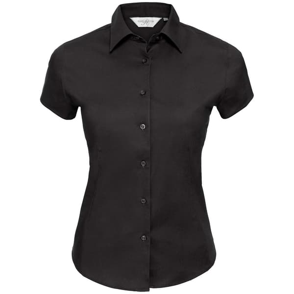 Russell Collection Dam/Ladies Stretch Easy-Care Kortärmad Skjorta med Passform Black S