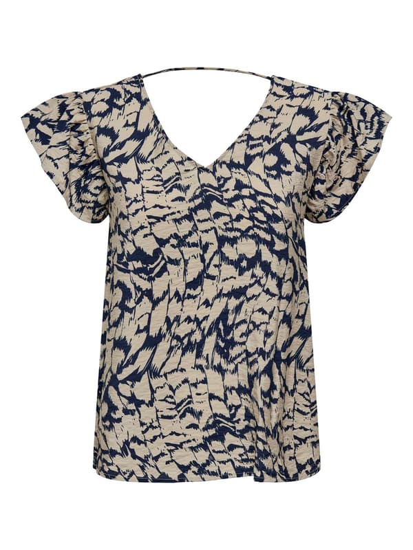 Only - onlCelina SS Top Swirly Animal Print Mörkblå L