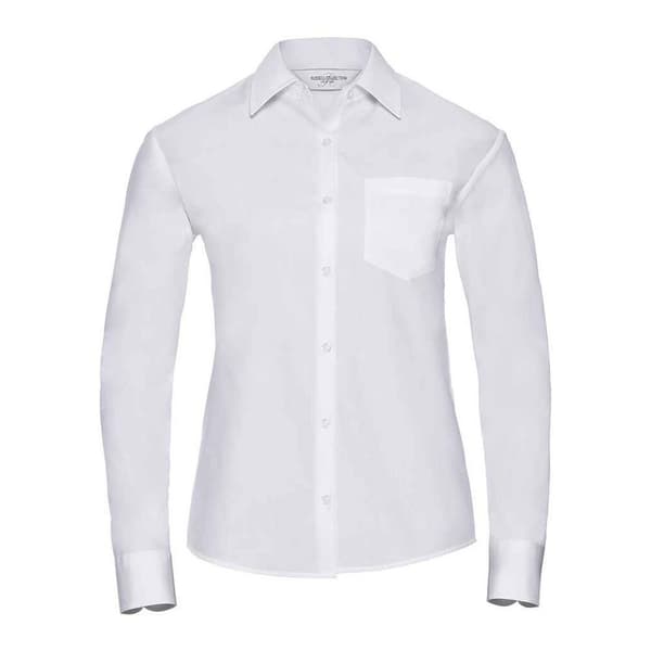Russell Collection Womens/Ladies Plain Cotton Poplin Easy-Care Long-Sleeved Shirt