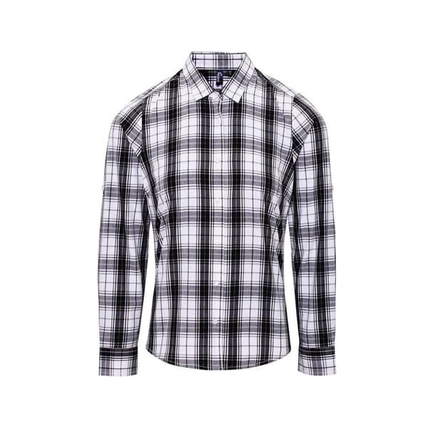 Premier Womens/Ladies Ginmill Cotton Long-Sleeved Shirt Black/White 12 UK