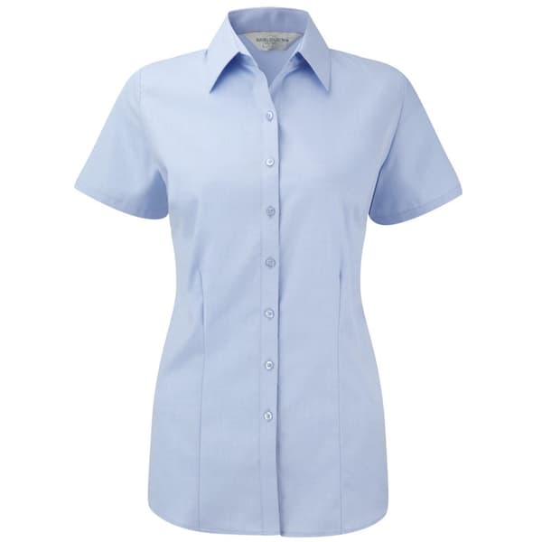 Russell Collection Kortärmad skjorta med fiskbensmönster för damer/damer Light Blue L