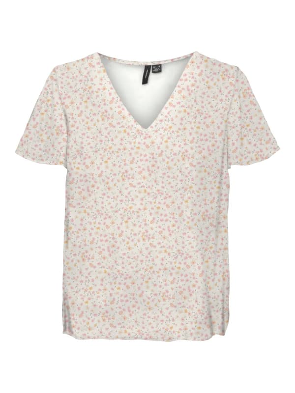 Vero Moda - vmSmilla SS V-neck Top Pink Flower Print Offwhite XL